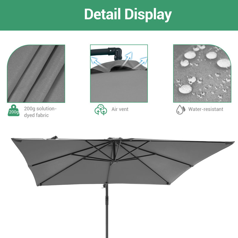 Parasol carré en porte-à-faux 8,2 pi x 8,2 pi Rudette, Gris