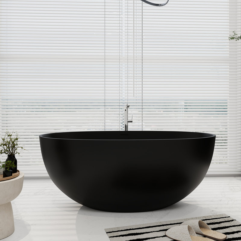 Baignoire autoportante de 55 po x 30 po en résine de pierre à surface solide, Noir mat