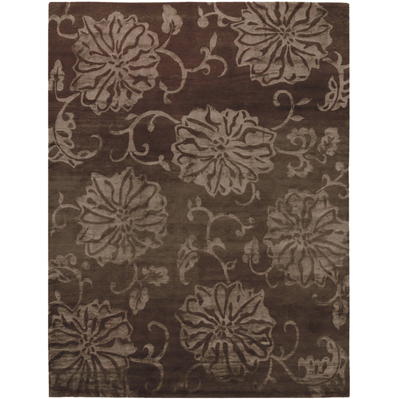 Blossom Iii Hand-Knotted Area Rug in Pumpernickel, Rectangle 9' x 12'