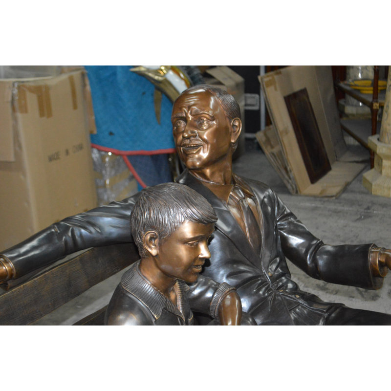 Grandfather An Grandson On A Bench Bronze Statue -  Size: 53"L X 32"W X 44"H.