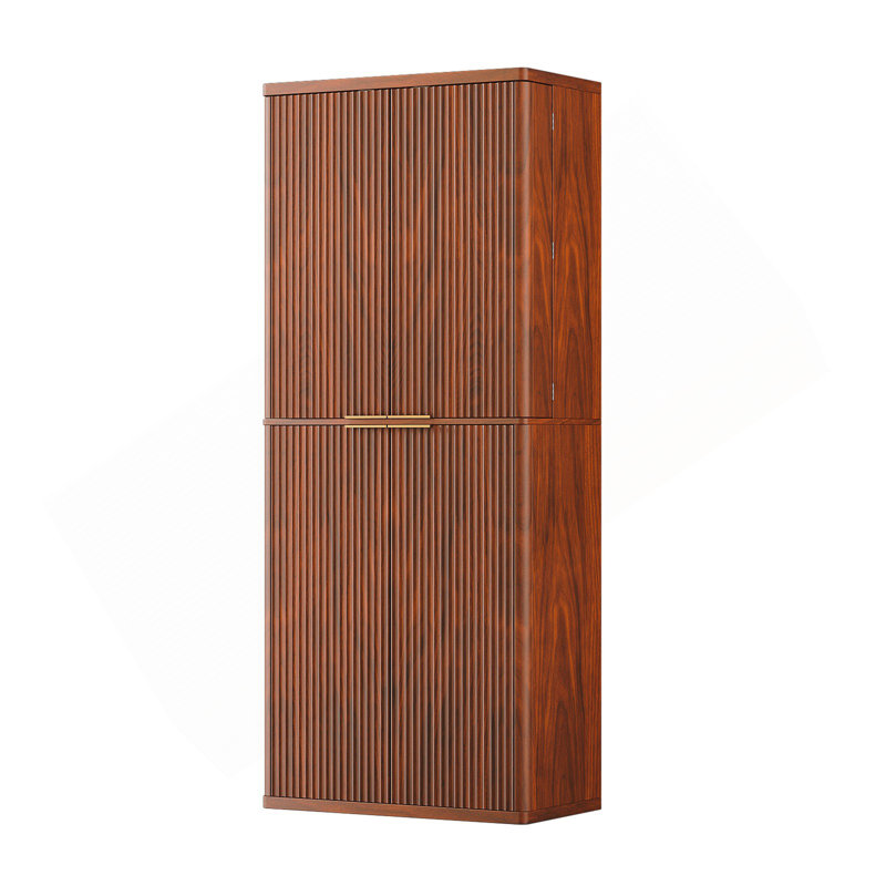 72" Tall Kitchen Pantry Modern Fluted Wood Storage Cabinet With Doors,6 Door Shelves, Organizer, Versatile Cupboard For Kitchen, Dining, Walnut,30''W X 15.75''D X 72''H.
