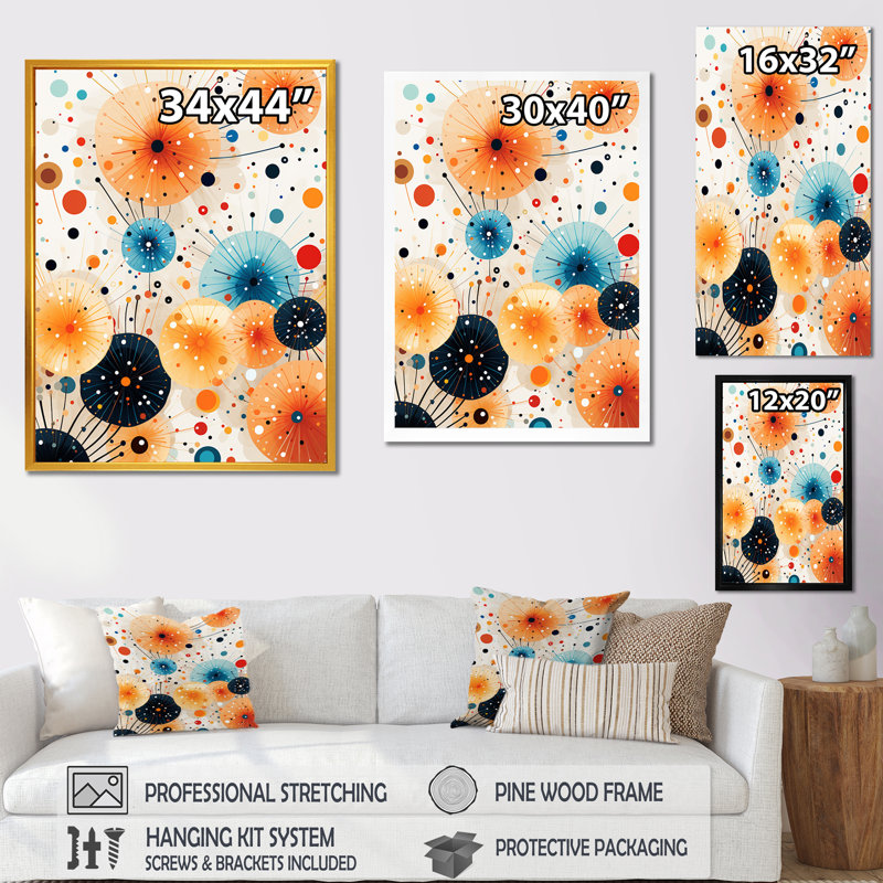 Feux d'artifice orange et bleu - Art mural, Toile tendue, H 40 po x l 30 po x P 1,5 po