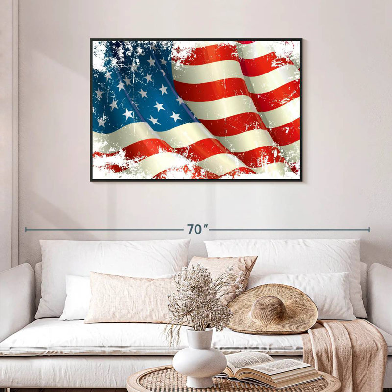 Drapeau américain grunge, Cadre flottant noir, 43 po x 29 po