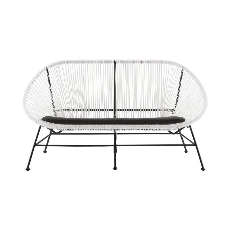 61.25'' Wide U-Shaped Wicker Loveseat with Cushions, White