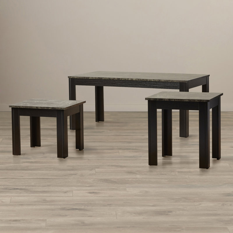 Ensemble de tables basses 3 pièces Cristobal, Marbre grisâtre, Noir