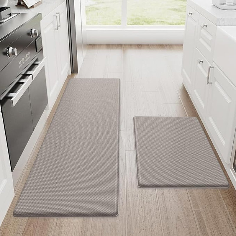 Ensemble de tapis de cuisine Steprite - kaki - 2 pièces, rembourré anti-fatigue, imperméable, antidérapant, pour travailler debout / pour la cuisine / le bureau