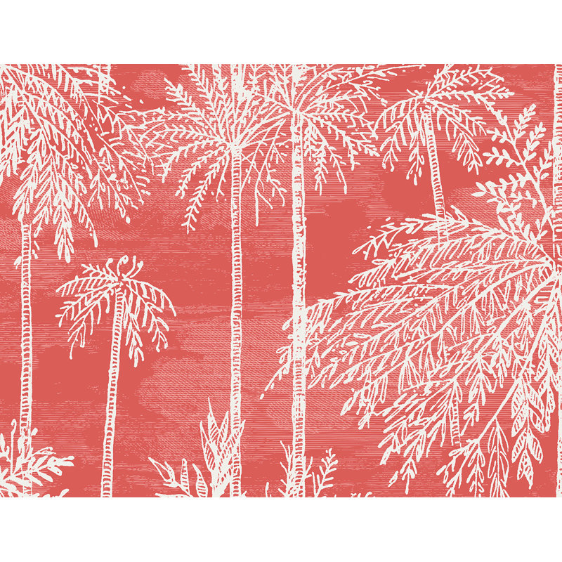 Floral Grass Cloth Wallpaper Roll, Coral