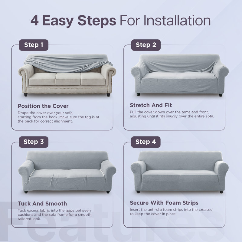 Durable Spandex Stretch Sofa Cover - Jacquard Pattern Sofa Slipcover & Furniture Protector, 	179cm H x 320cm W - (4 Seater)