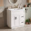 Meuble-lavabo avec lavabo en résine, 2 tiroirs à fermeture amortie, tablette réglable et dos ouvert pour faciliter l'accès à la plomberie.-1105955125