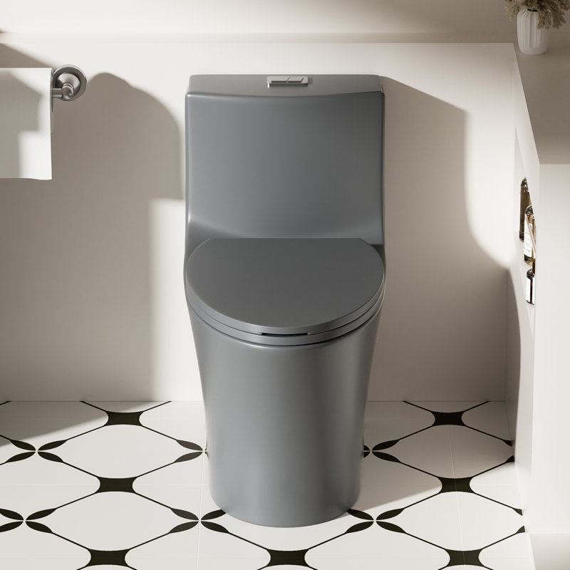1/1.60 Toilet, Grey Modern 002, Elongated Comfort Height Floor Mounted With Practical Soft Closing Seat Water Toilet In 002 Brilliance, , Rejuvenating
