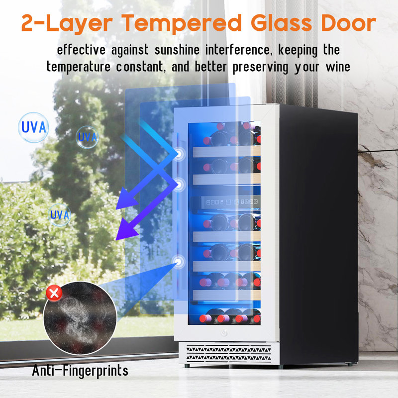 Abernathy 15'' Dual Zone Wine Cooler, 31-Bottle Capacity, 41–68°F Digital Temperature Control, Reversible Double-Layer Glass Door, Built-In or Freestanding