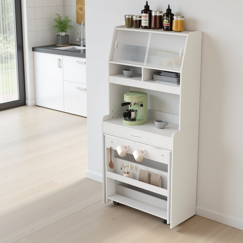 Multifunctional Storage Cabinet Buffet Hutch with Foldable Dining Table for Small Spaces