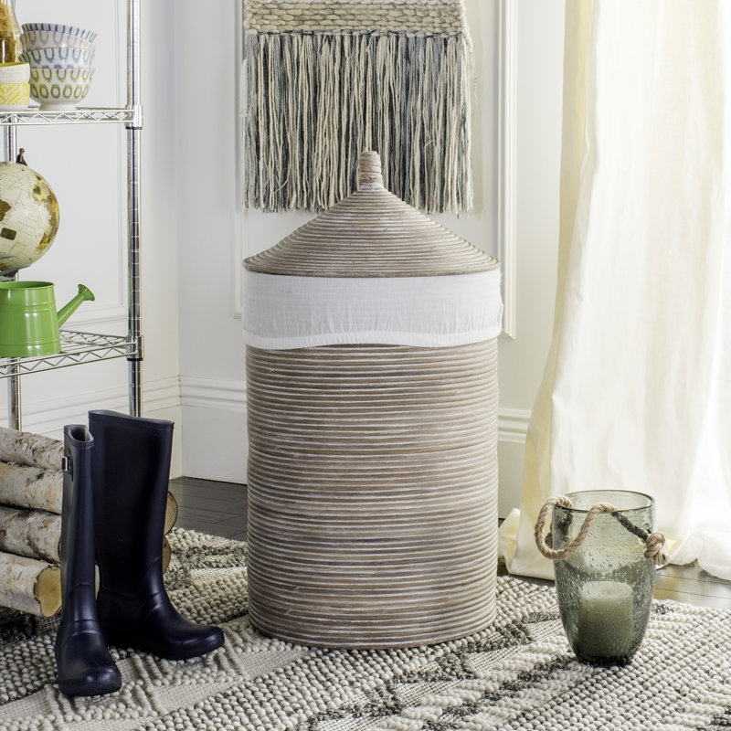 Panier à linge avec doublure, Blanc naturel délavé