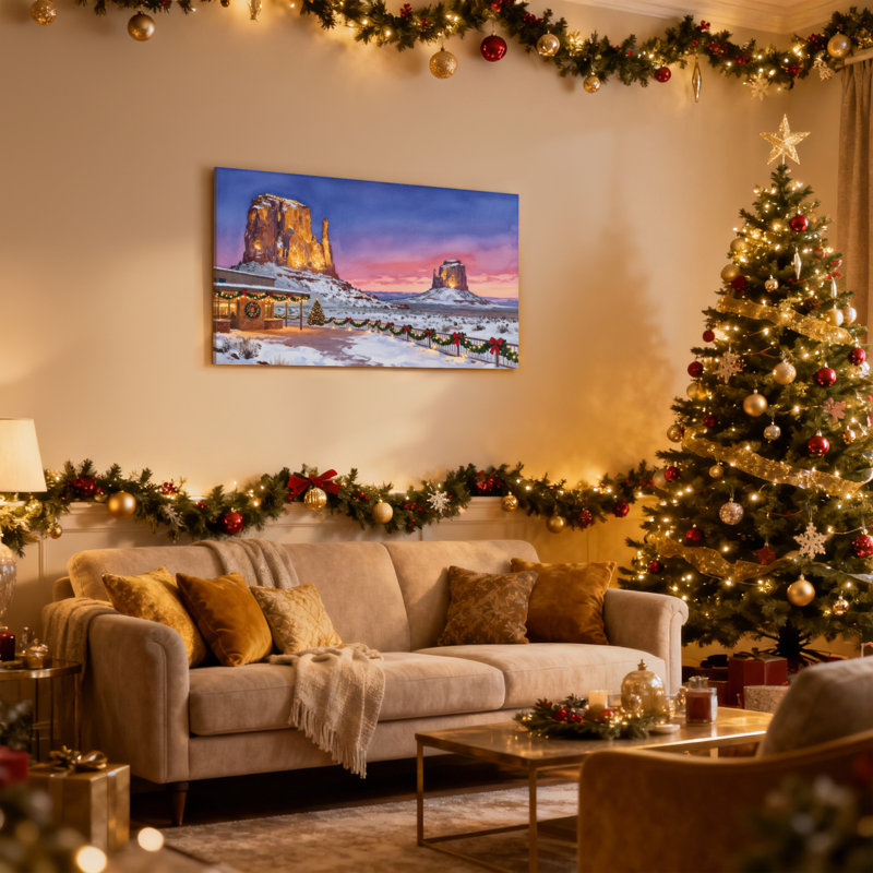 «Christmas Christmas Cabin Landscape Winter with Rock Formations», ensemble de 3 impressions d'art sur toile