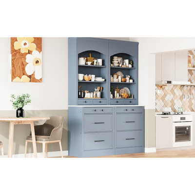 Gray 83.7Inch Tall Kitchen , Of 2, Faux Marble Surface, 5 Storage Drawers And Adjustable Shelf For Modern Space Compact
