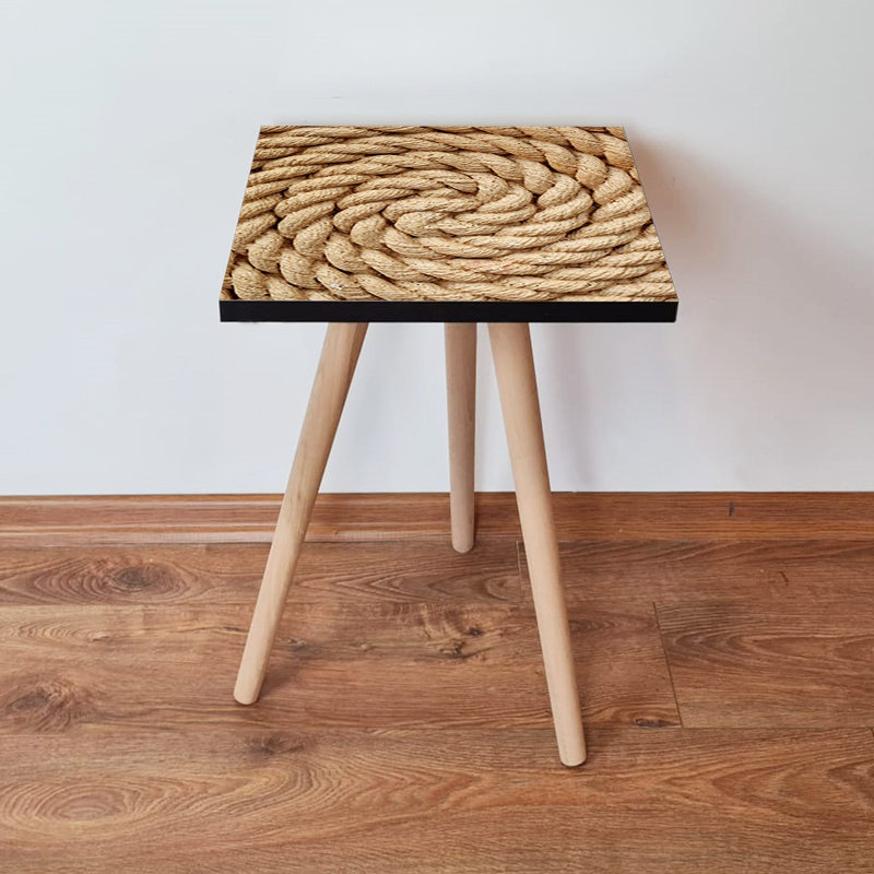Modern Geometric Side Table, Beige, 13.8 x 16.5 x 13.8 inches | 100% MDF with Beech Wood Legs, Thickness: 0.7 inches | Stylish & Functional Accent for Living Room, Bedroom, or Office Decor