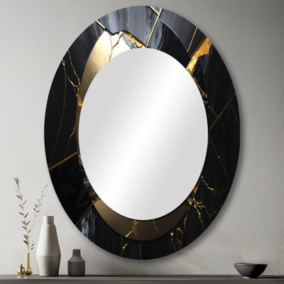 Abstrait Geode Gold III - Grand miroir mural ovale sur métal