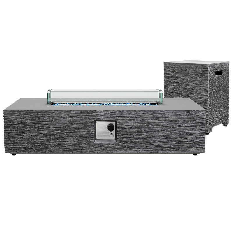  56-Inch Rectangle Magnesium Oxide Gas Fire Pit Table, Includes Tank Cover and Wind Guard, Gray