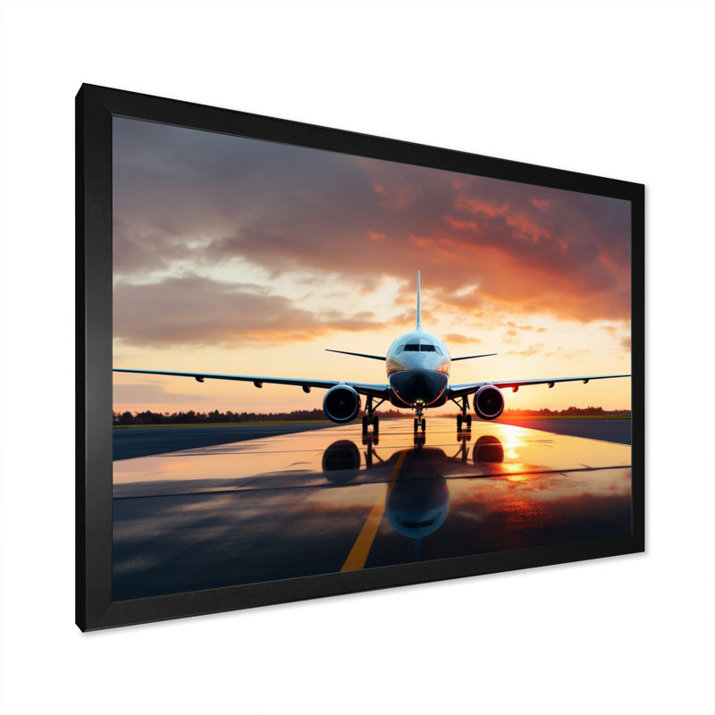 Photo prête à décoller de l'avion - impressions sur toile modernes, H 12 po x l 20 po x P 1 po, Cadre simple noir