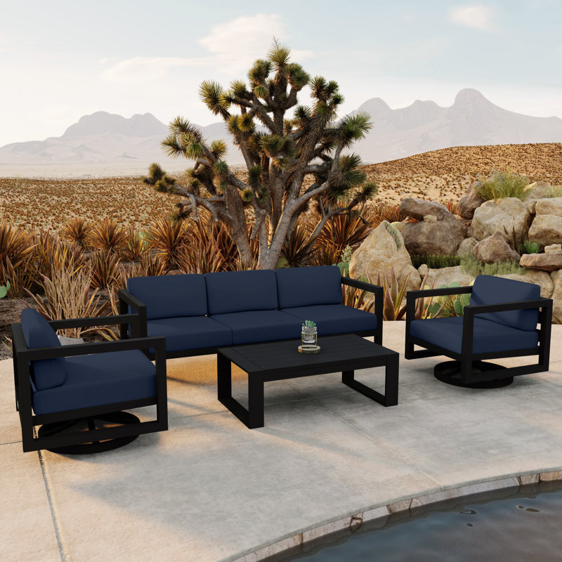 Avion 4 Piece Sofa Set With Swivel, Slate, Spectrum Indigo Sunbrella®
