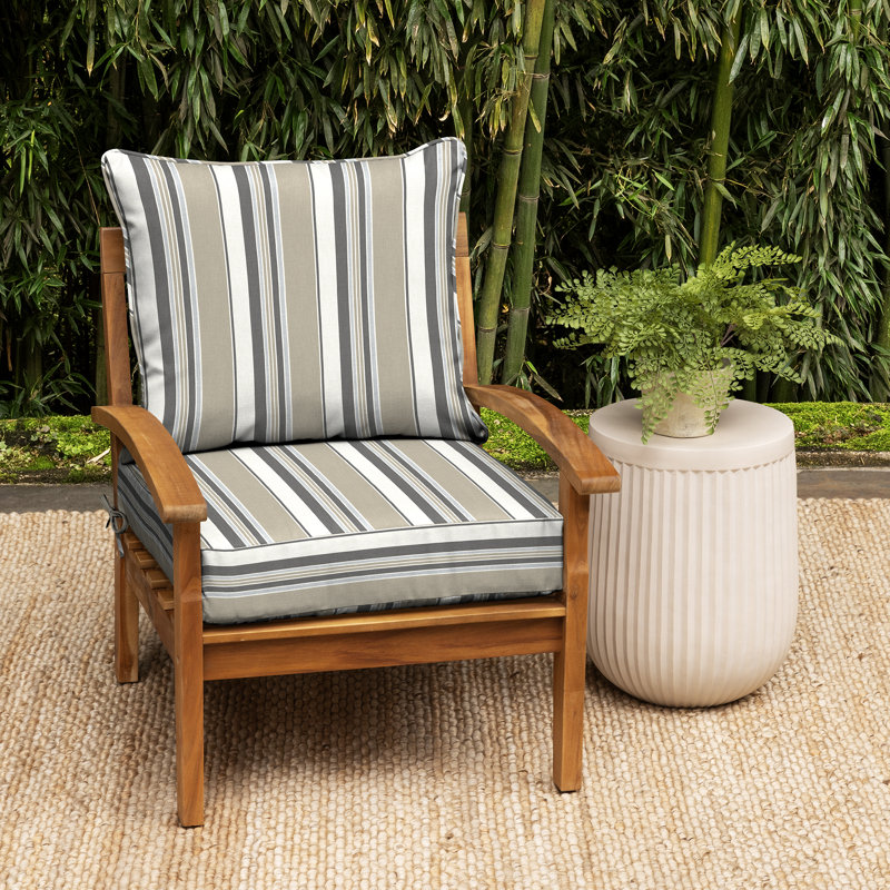 Taupe Grey Boardwalk Stripe Bamboo Polyester Outdoor Cushion Set