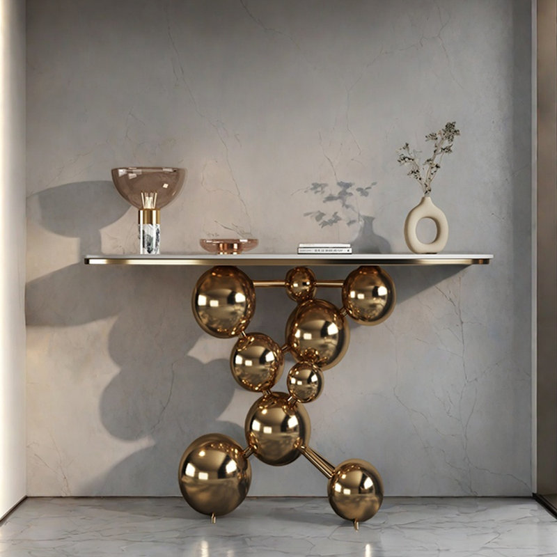 Italian Light Luxury Entryway Console Table, Champagne Gold, 33.5" H x 55.1" W x 13.8" D