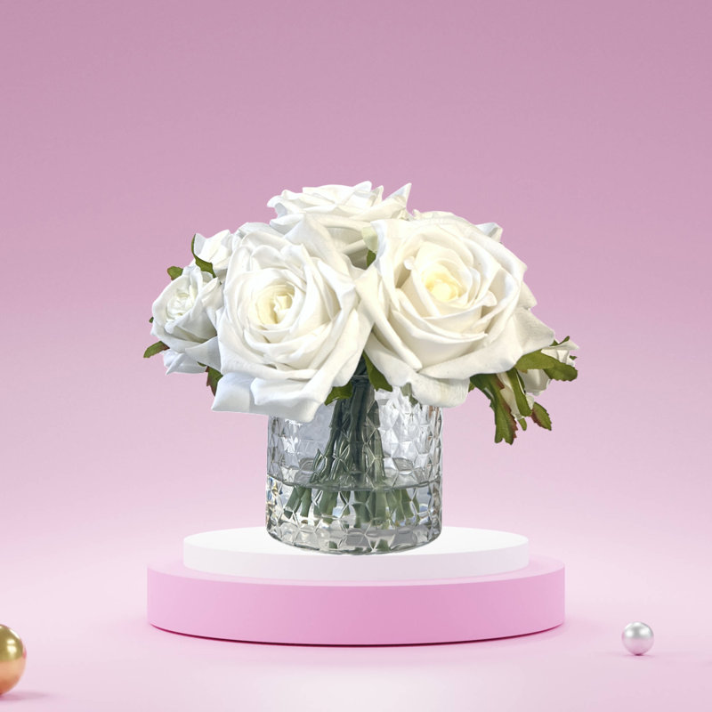 Arrangement de vraies roses dans un vase, fleurs artificielles de campagne française, Blanc