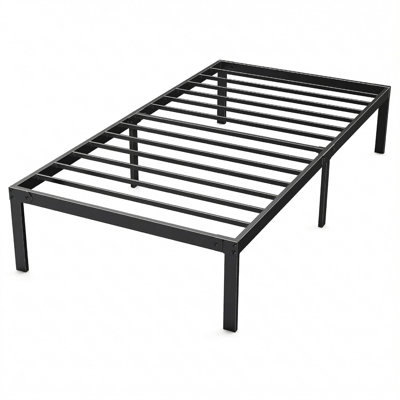 Structure de lit robuste en métal avec rangement sous le lit, support en lattes d'acier robuste, sans sommier, cadre de lit plateforme pour grand, très grand, double, simple, capacité de 300 lb