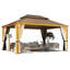 Pavillon de jardin en aluminium l 12 pi x P 16 pi avec double toit - Structure à grain de bois, plateau en acier galvanisé, rideaux et filet - Grand pavillon permanent pour patio, pelouse et terrasse-90577632