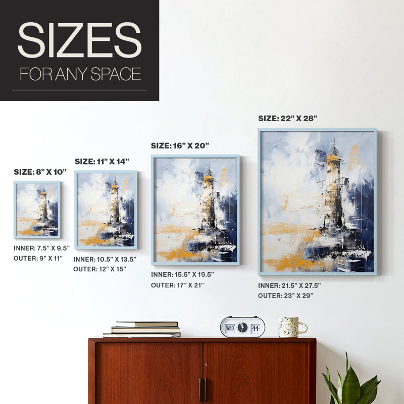 «NAUTICAL Series», impression encadrée en bois massif, Bleu, H 11 po x l 9 po