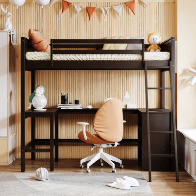 Lit mezzanine simple avec tablettes et bureau