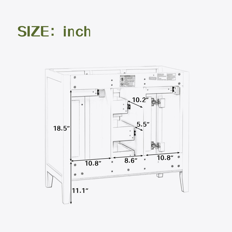 Gray 36" Freestanding Bathroom Vanity with Five Drawers