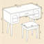  Élégante coiffeuse avec portes en verre sculpté et station de charge, coiffeuse moderne avec 2 armoires et tiroir, bureau d'écriture avec tabouret pour la chambre à coucher, blanc