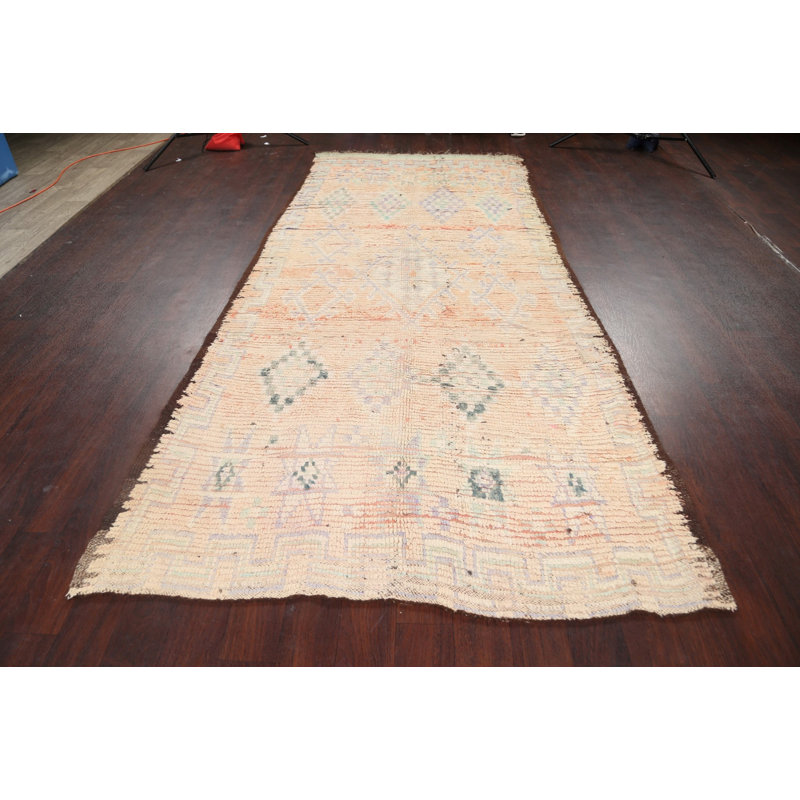 One-of-a-Kind 4'9" X 10'9" 1920s Wool Area Rug in Peach