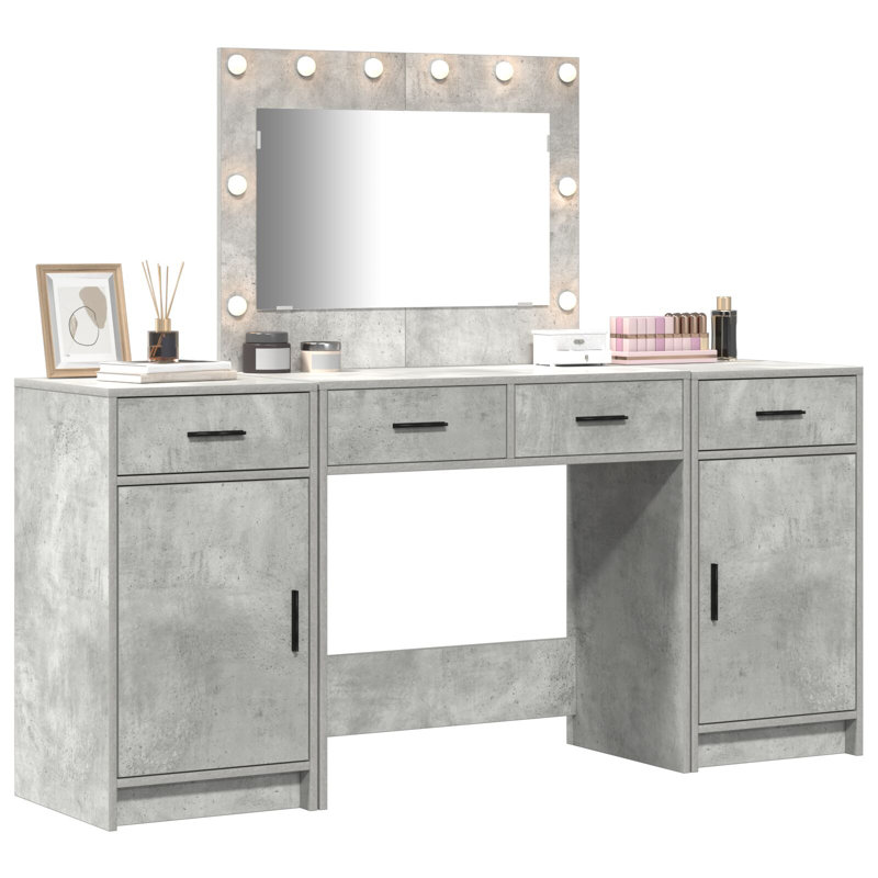 Dressing Table with Mirror, Concrete Grey