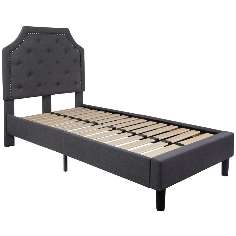 Aluino Arched Button Tufted Upholstered Platform Bed Frame - No Box Spring Required, Dark Gray, Twin