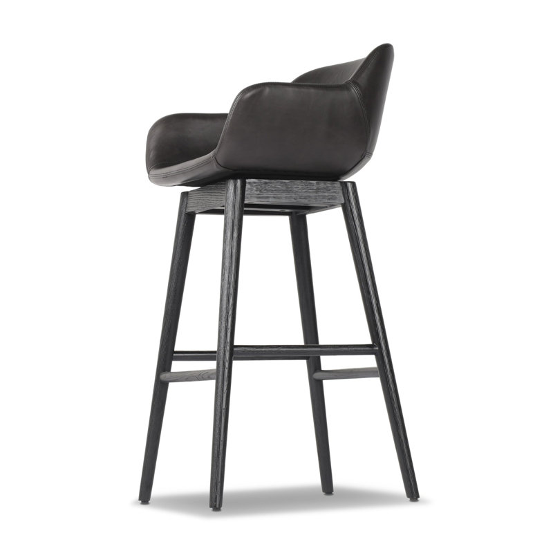 Hannah Swivel Stool, Bar Stool (30.5" Seat Height), Sonoma Black/Genuine Leather, Stained Black Ash