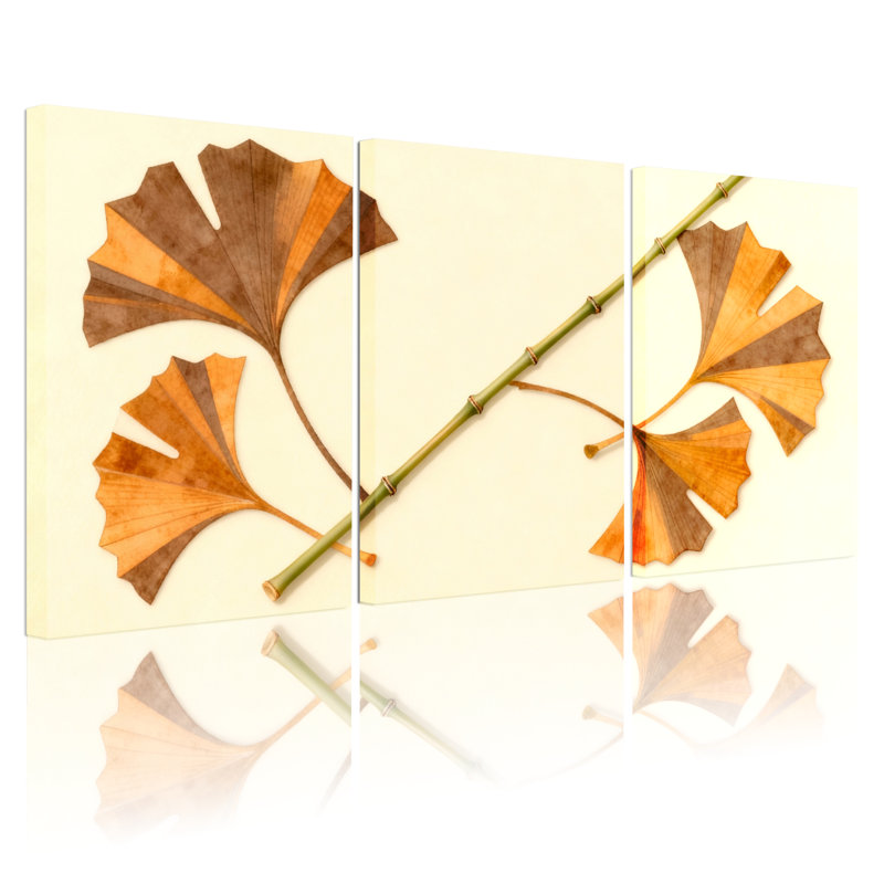 «Ginkgo Leaf Nature», reproduction d'art sur toile tendue, design botanique minimaliste (ensemble de 3), H 18 po x l 36 po