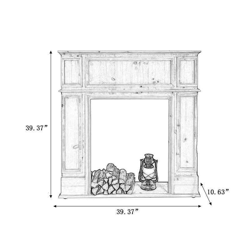 Foyer autoportant en bois manufacturé, H 39,37 po x l 39,37 po x P 10,63 po, Burlywood