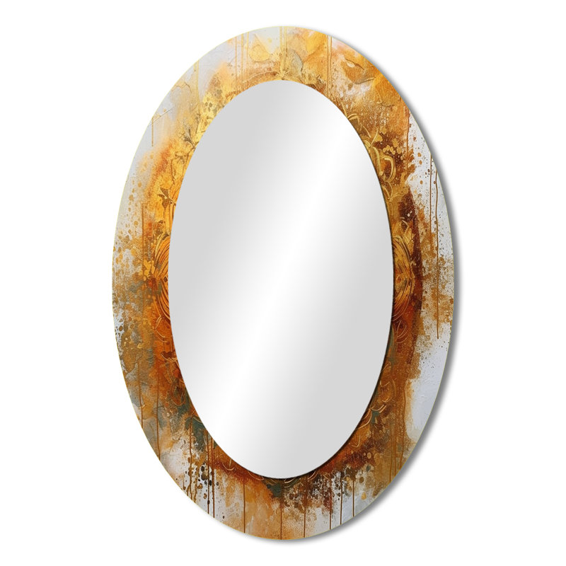 White And Gold Mandala VI - Geometric Oval Decorative Mirror On Metal, 36" x 24"