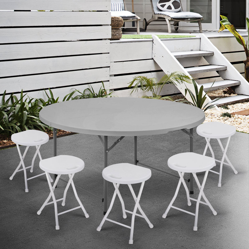 Gray 4FT Round Folding Plastic Table with Handle