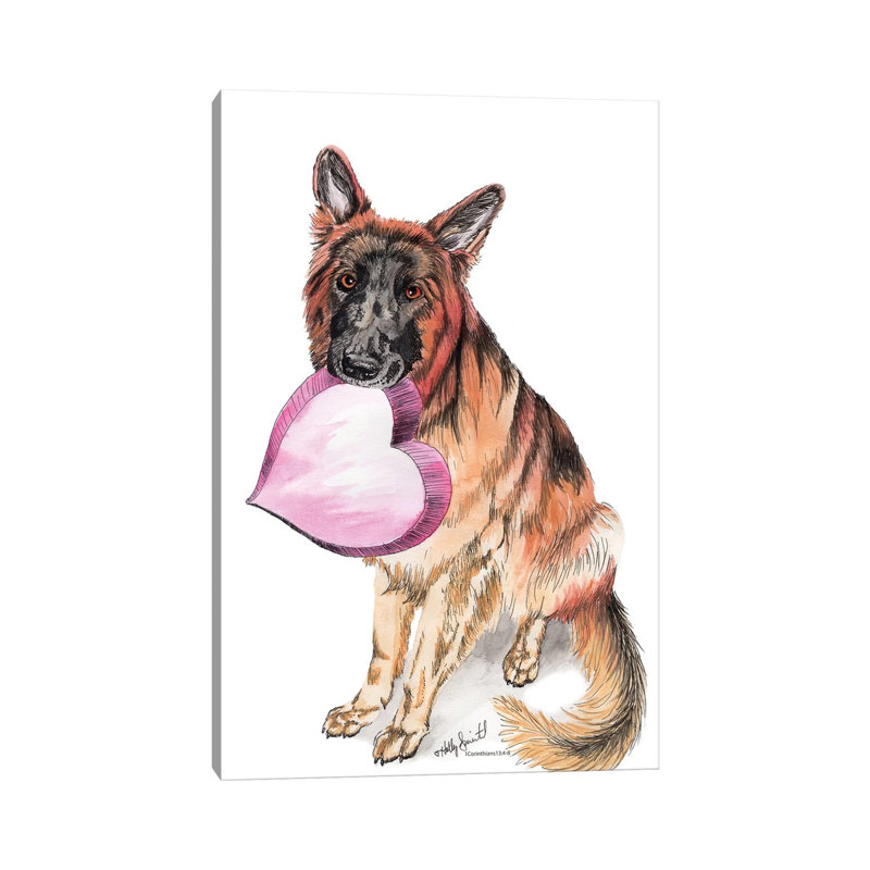 German Shepherd Love by Holly Simental - Wrapped Canvas Print, 30.48 cm H x 45.72 cm W