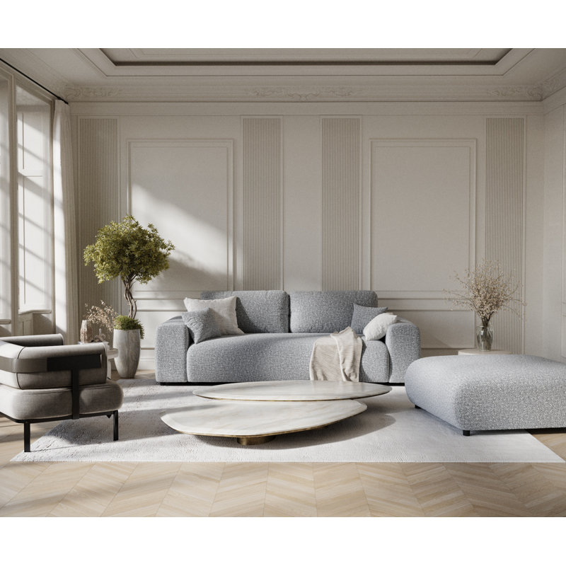 Three-seater square arm sofa, Grey Boucle