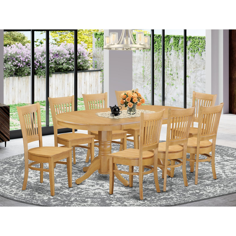 Ensemble de salle à manger 9 pièces comprenant une table de salle à manger ovale avec rallonge papillon et 8 chaises de cuisine, chêne