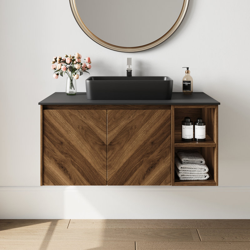 Meuble-lavabo simple 36 po avec meuble-lavabo flottant en céramique noire