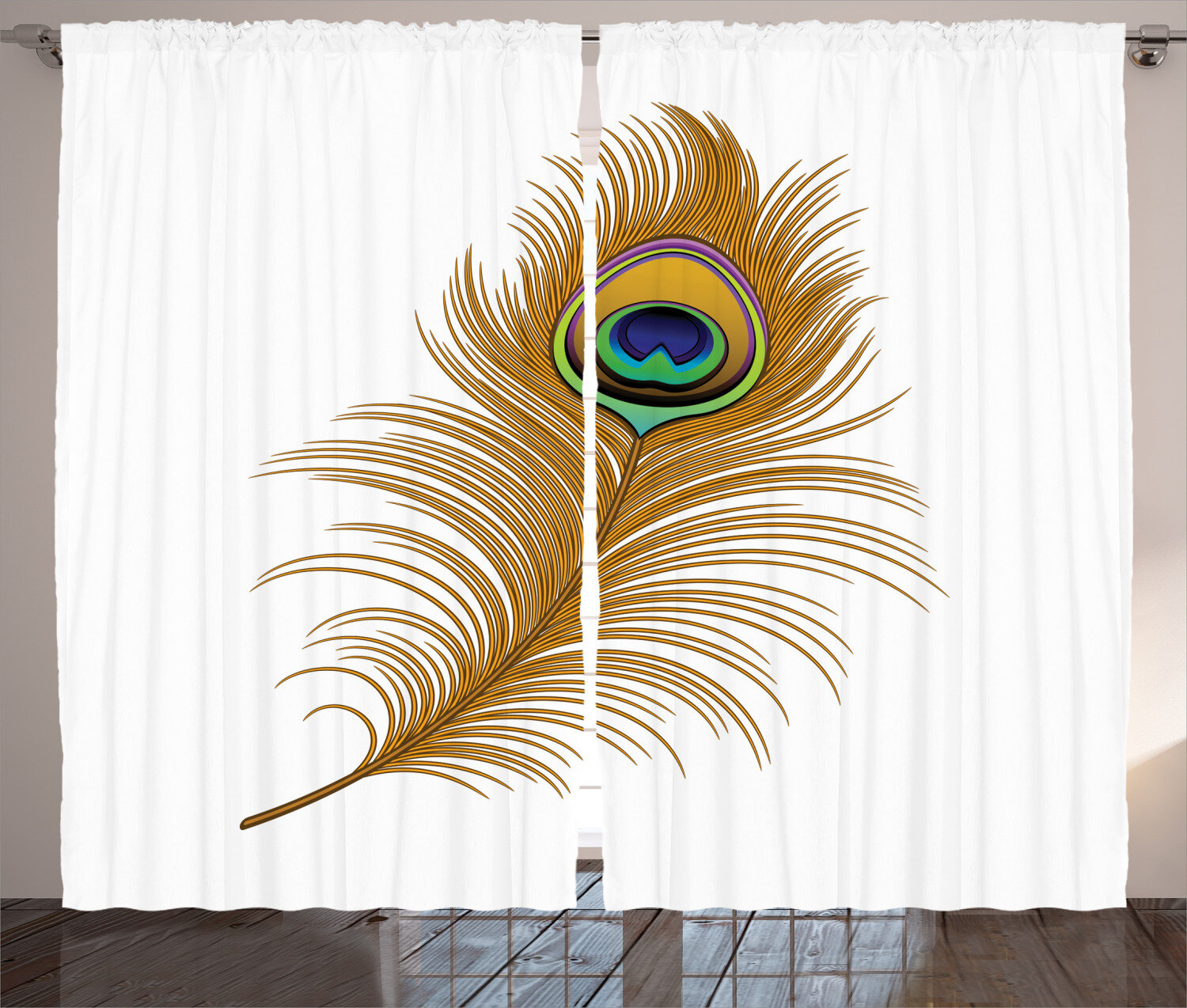 Blackout Window Curtain peacock feathers background illustration 