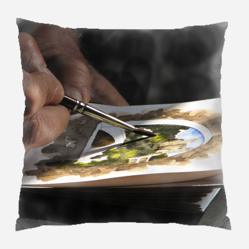 Coussin décoratif aquarelle Hallee, Intérieur, Microsuède