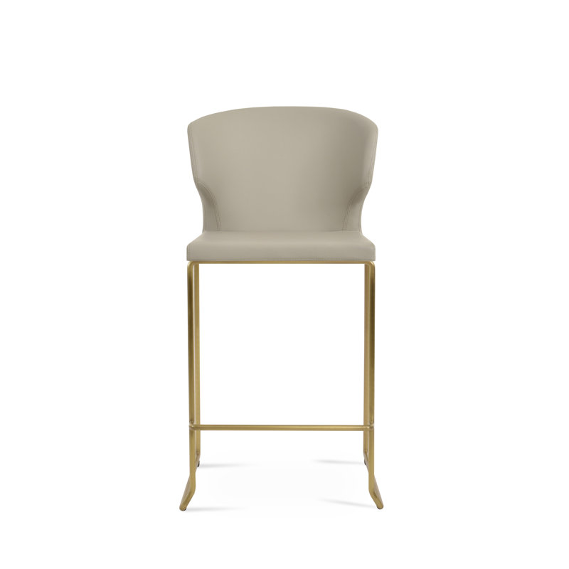 Tabouret de bar et de comptoir empilable Amed, Gris clair, Laiton, Tabouret de comptoir (siège d'une hauteur de 24 p