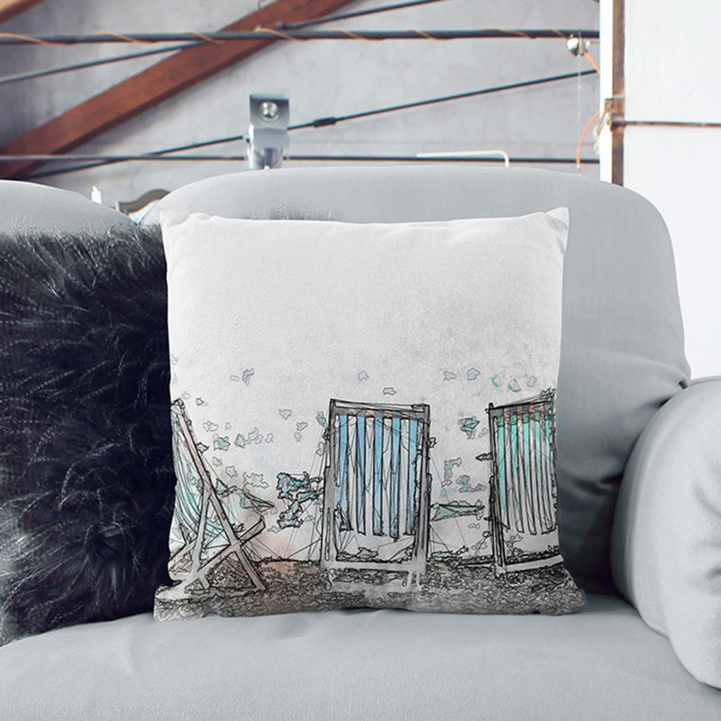 Deckchairs Upon Brighton Beach In Abstract Square Throw Cushion, Black, 40cm H x 40cm W x 15cm D