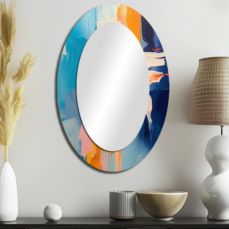 Miroir mural moderne bleu et jaune, H 36 po x l 24 po
